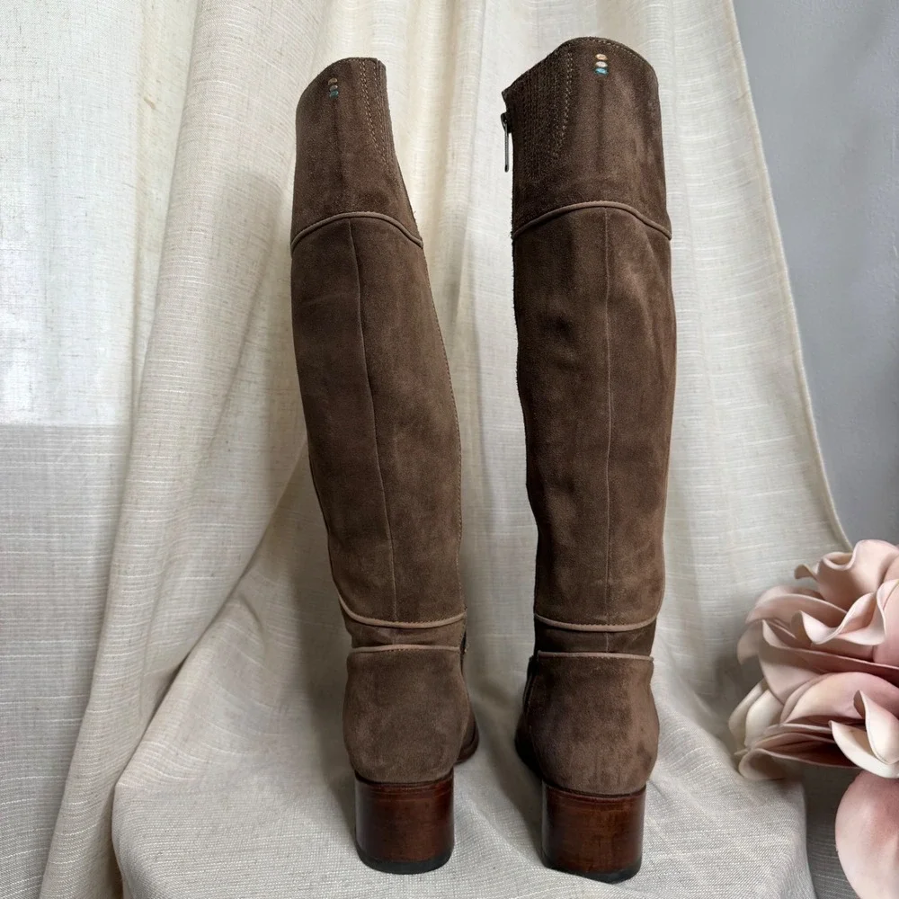 Two24 Ariat Suede Leather Tall Boots Heel Side Zip Brown Spain Women Shoe Size 8